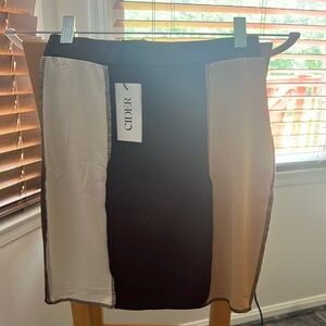Cider Women's Tri-Tone Pencil Skirt - Brown, White, Tan